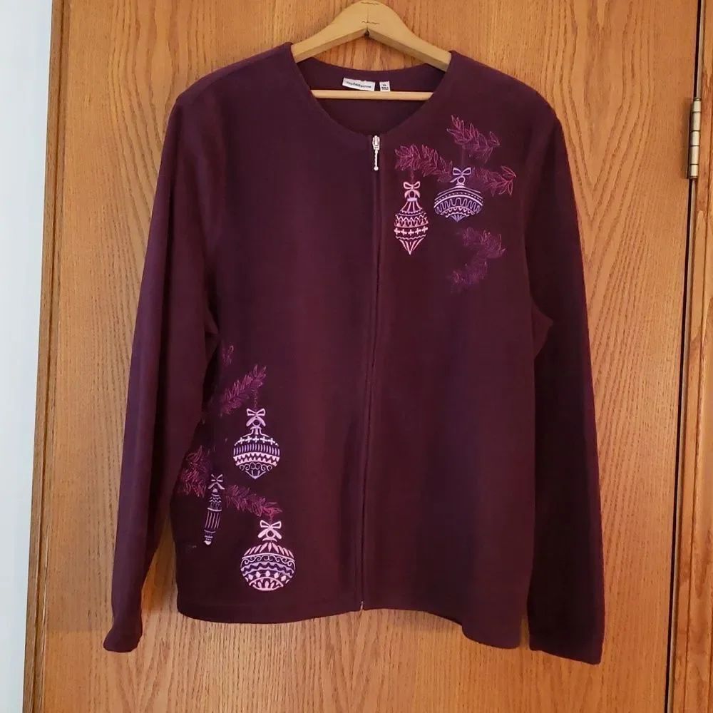 Lovely Croft & Barrow Full Zip Fleece Cardigan Holiday Ornaments Sz XL